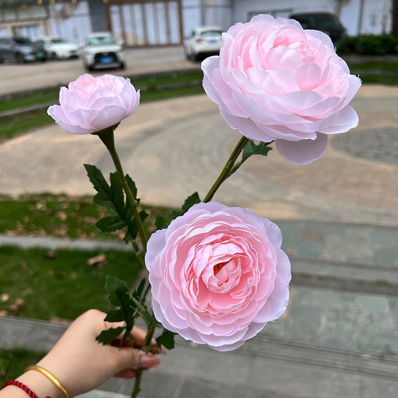 Simulación del Día de San Valentín rosa fabricante 3 sola rama multi-cabeza rosa decoración de la boda flor falsa al por mayor