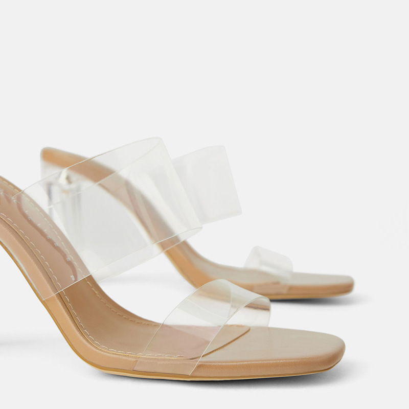 Transparent High-Heeled Sandals with a Single Strap, Niche Design, Open-Toe Chunky Heel Slippers, Slip-On Sandals with Super High Heels