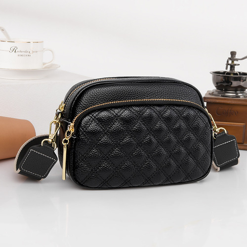 Source manufacturer genuine leather women's bag 2024 new fashion rhombus crossbody small bag women's single shoulder soft leather women's small bag