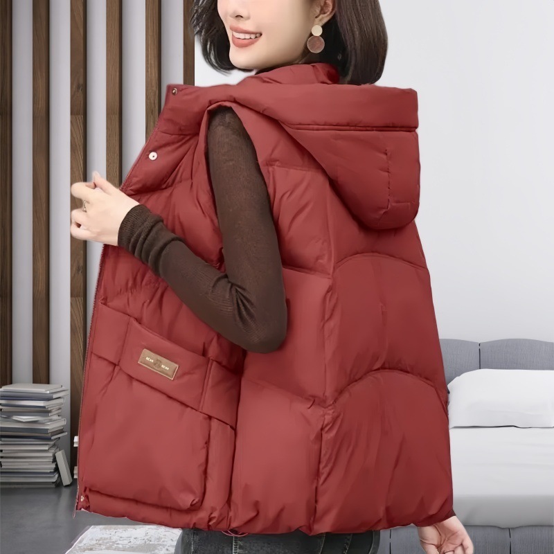 白鸭绒羽绒马甲女连帽冬季外穿2025大码加厚时尚妈妈洋气背心外套|undefined