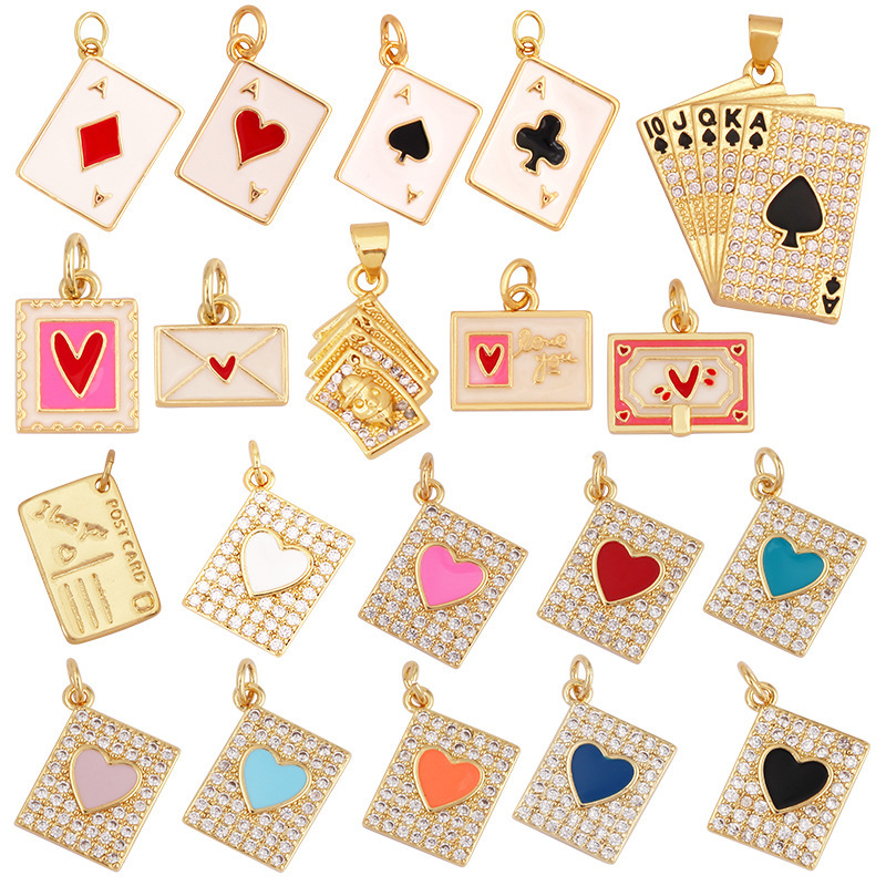 S25 M90 Jewelry Accessories Pure Copper Micro-inlaid Envelope Playing Cards Love Card Small Jewelry