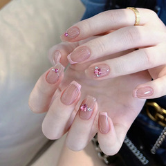 網紅穿戴甲短款粉色冰透愛心純欲指甲貼片可拆卸顯白美甲甲片批發