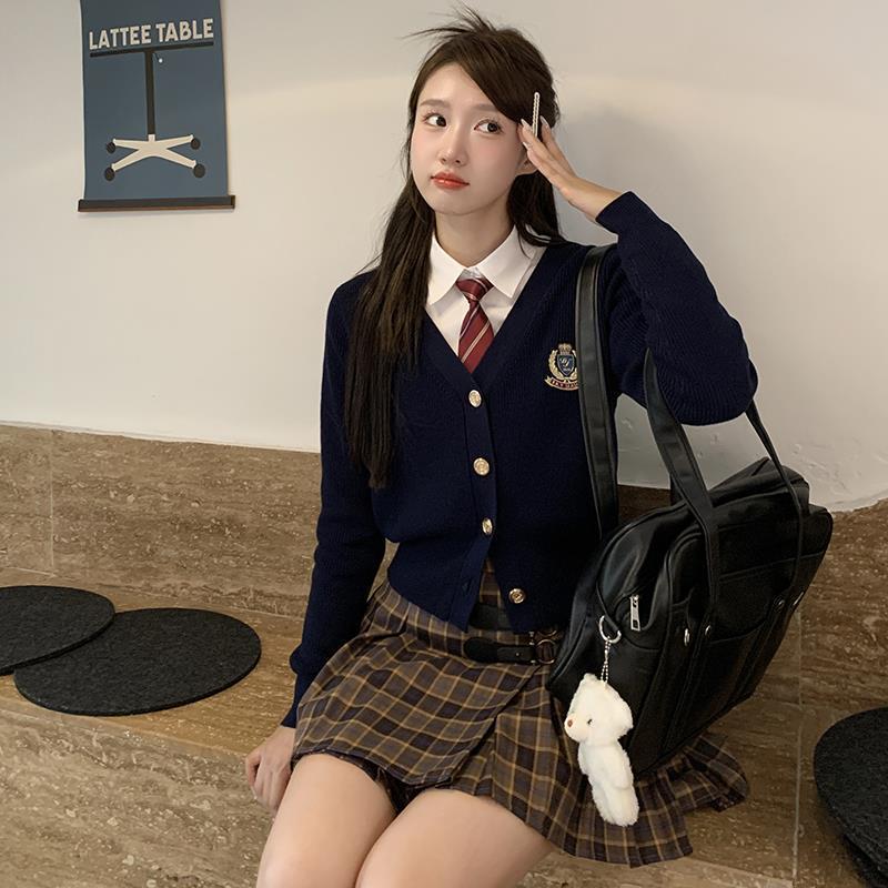 英伦小姐东京岁时记jk慵懒学院风毛衣开衫上衣早春女装红色针织衫|undefined