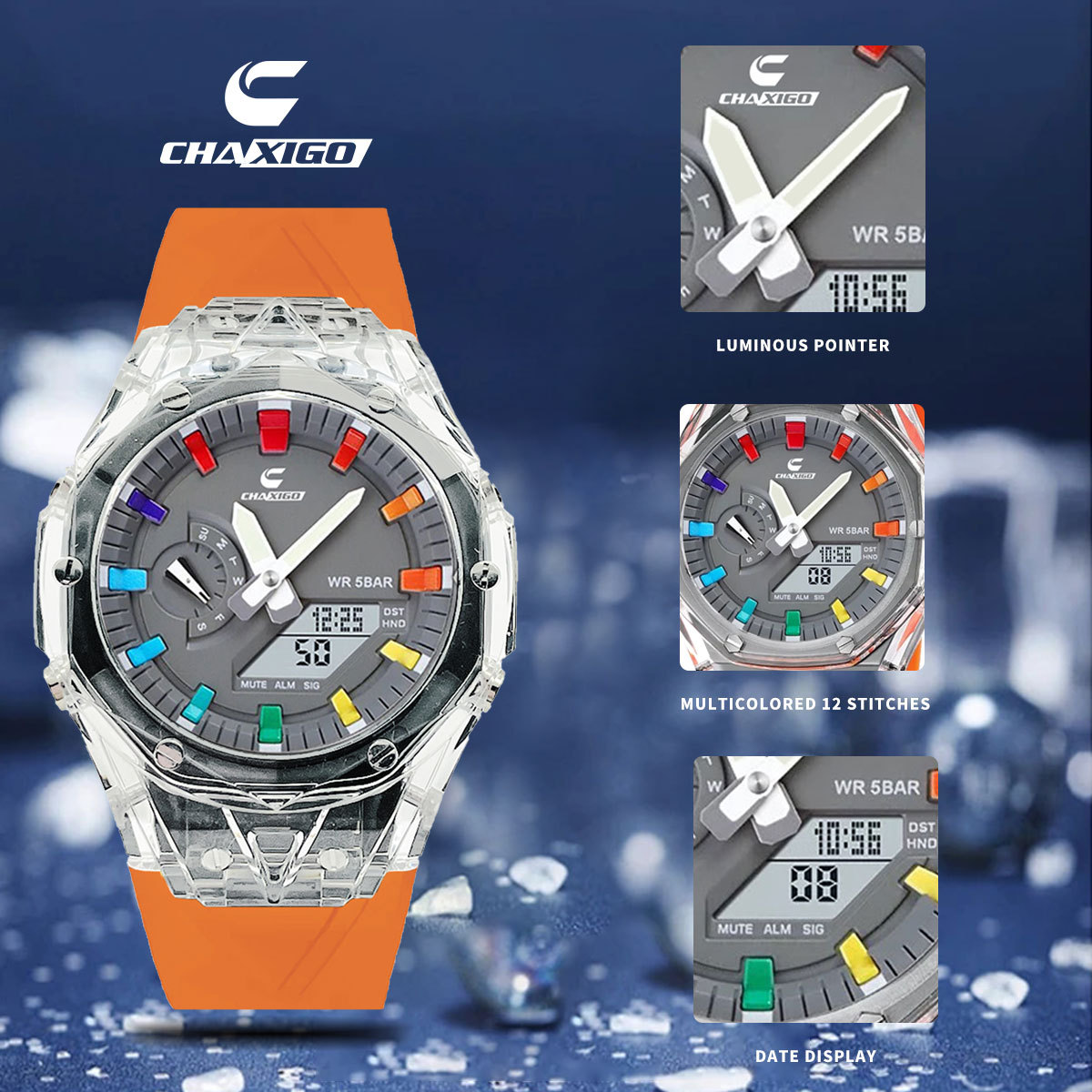 CHAXIGO nuevo estilo de moda transparente día a día viaje viaje práctico reloj impermeable