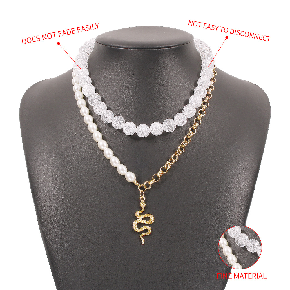 Fashion Large Pearl Splicing Chain Snake Pendent Multilayer Necklace display picture 5