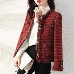 女性のための赤い小さな香りのジャケット 2025 新しいスタイル外国スタイル多用途ハイエンドフレンチレトロスタイルショートカーディガントップ