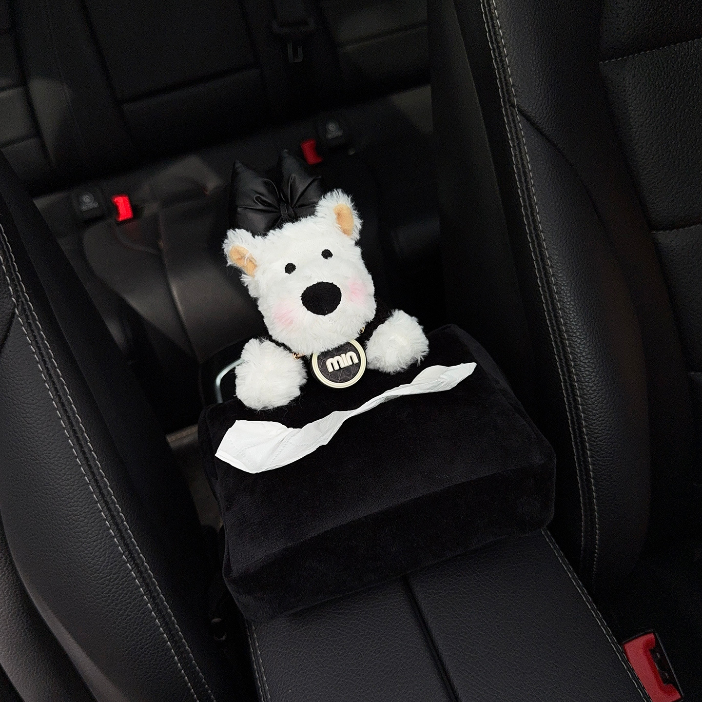 Cartoon West Highland Car Creative Seat Back Tissue Holder, Multifunctional Tissue Box for Car Armrest Box, In-Car Tissue Box