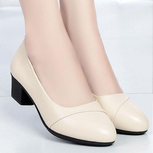 Soft leather single shoes for women, low heels, suitable for spring and summer, soft soles, comfortable, non-slip, fashionable leather shoes for women, medium heels, mother's shoes, work shoes