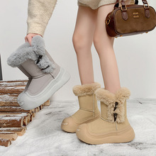 丑萌大头情侣雪地靴女款2025冬季加绒加厚东北开口笑大棉鞋防滑靴