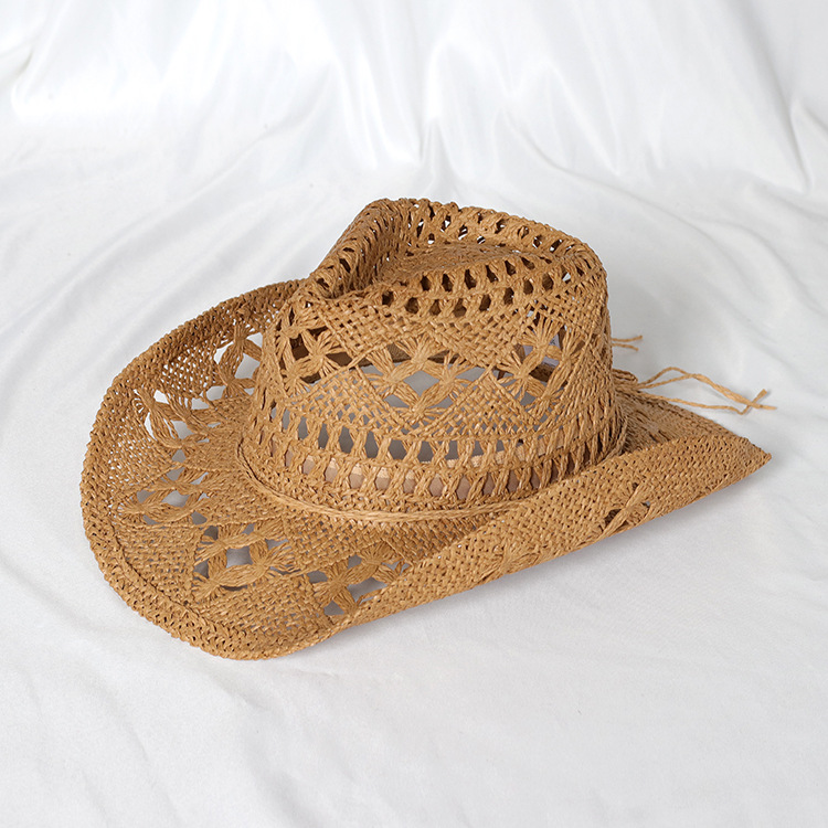 Unisex Gender Hollow Out Design Unisex Simple Style Solid Color Hollow Out Crimping Straw Hat