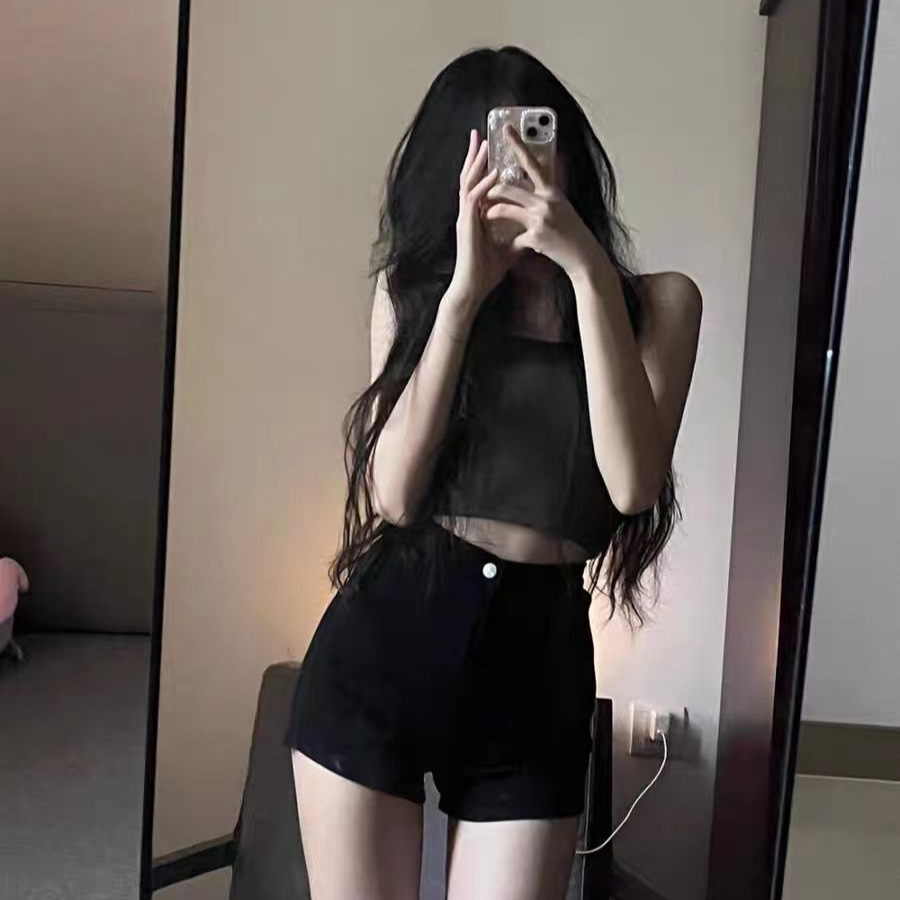 Black Denim Shorts for Women, Summer Thin Style, American Retro High-Waisted, Slim-Fit, Stretchy, Hip-Hugging Hot Pants