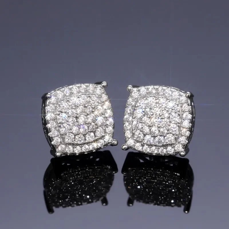 E148 geometric stud earrings [white gold]