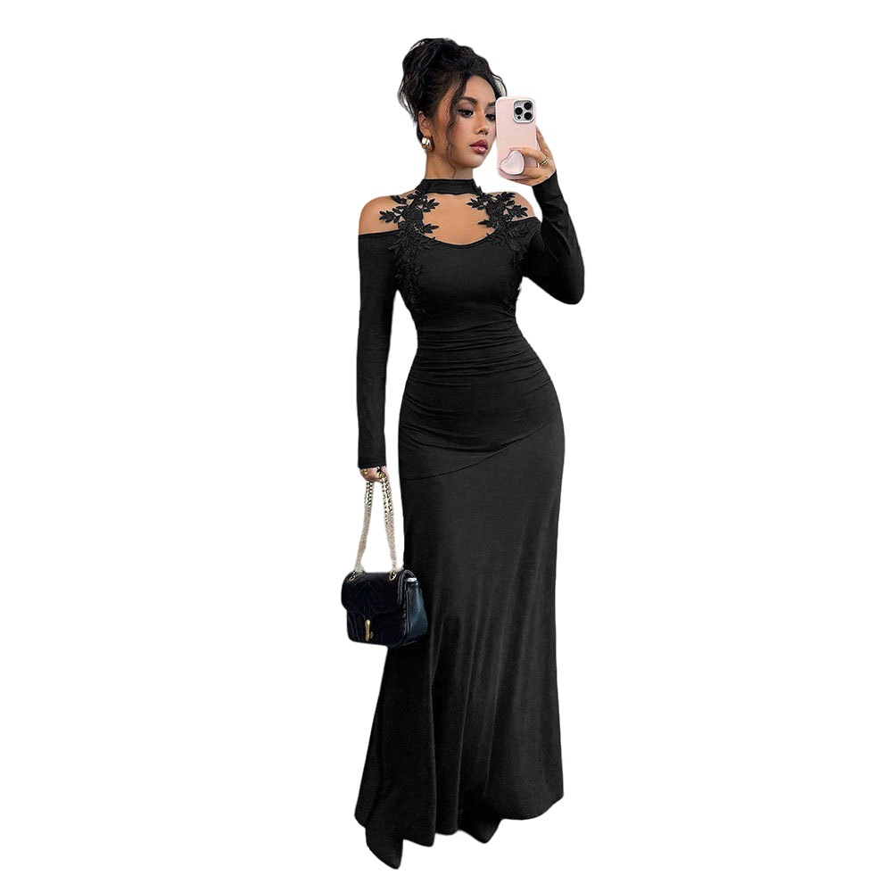 Black Lace Bodycon Dress Long Sleeve Slim Fit Elegant Design Autumn Winter Fashion for Parties Wholesale Available