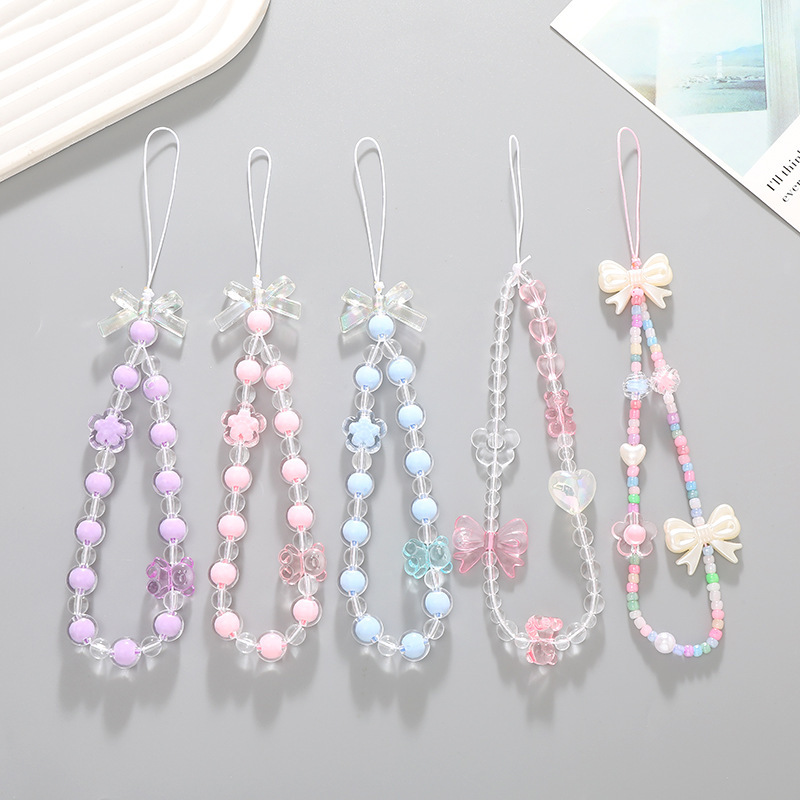 Mobile phone chain new bow beaded mobile phone case lanyard pendant pendant anti-lost wrist strap short cross-border foreign trade