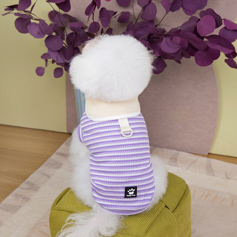 Primavera y verano de tela impresa de garras de perro con collar estriado camiseta perros pequeños y medianos Teddy gatos de dos patas ropa de perro