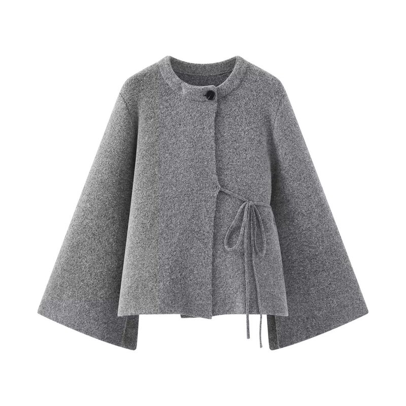 Cross-Border Export European and American Style Women's Clothing Aliexpress Hot Style Simple Kimono Style Knitwear Slit Sleeve Outwear Jacket