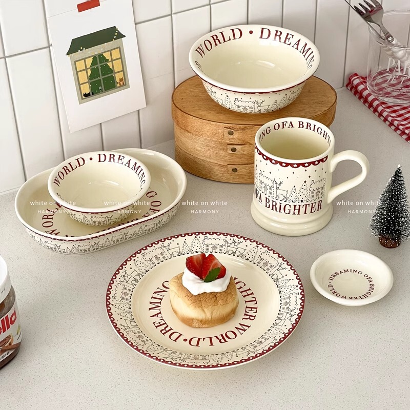 Breakfast Plate High Color Value Christmas Decorative Tableware suit Cute Plate Ceramic Afternoon Tea Dessert Plate Cake Plate