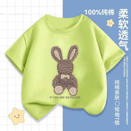 2132#女童短袖t恤纯棉夏装新款儿童大童半袖宽松黑色夏款半袖上衣