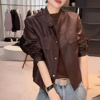 早春PU皮衣机车服外套女2026新款小个子潮酷短款夹克百搭立领上衣