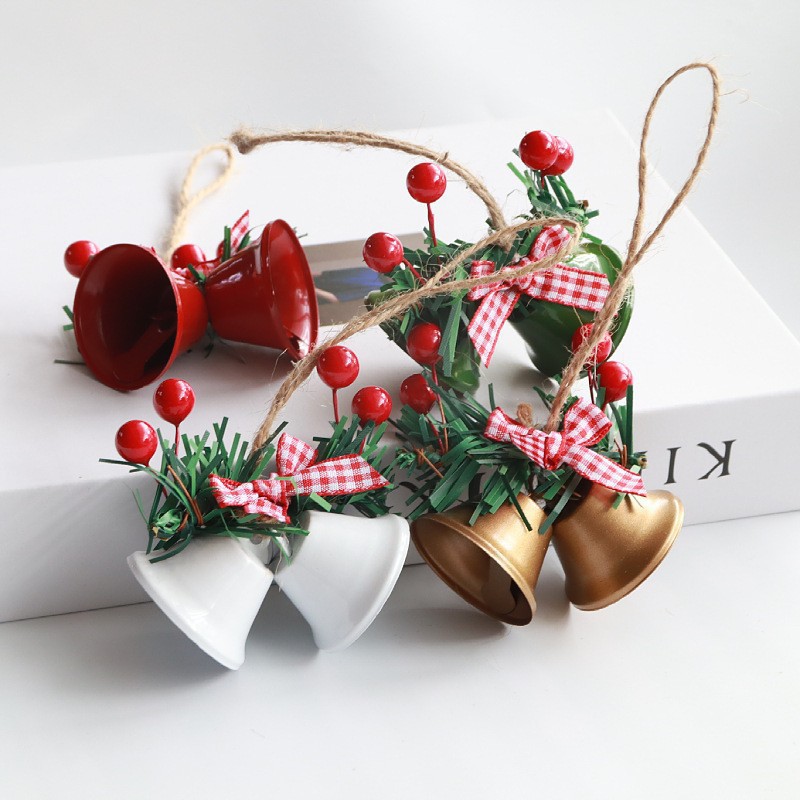 Cross-border best-selling Christmas bell decorations with red fruit, bows, twine, and bell accessories for window and Christmas tree decorations