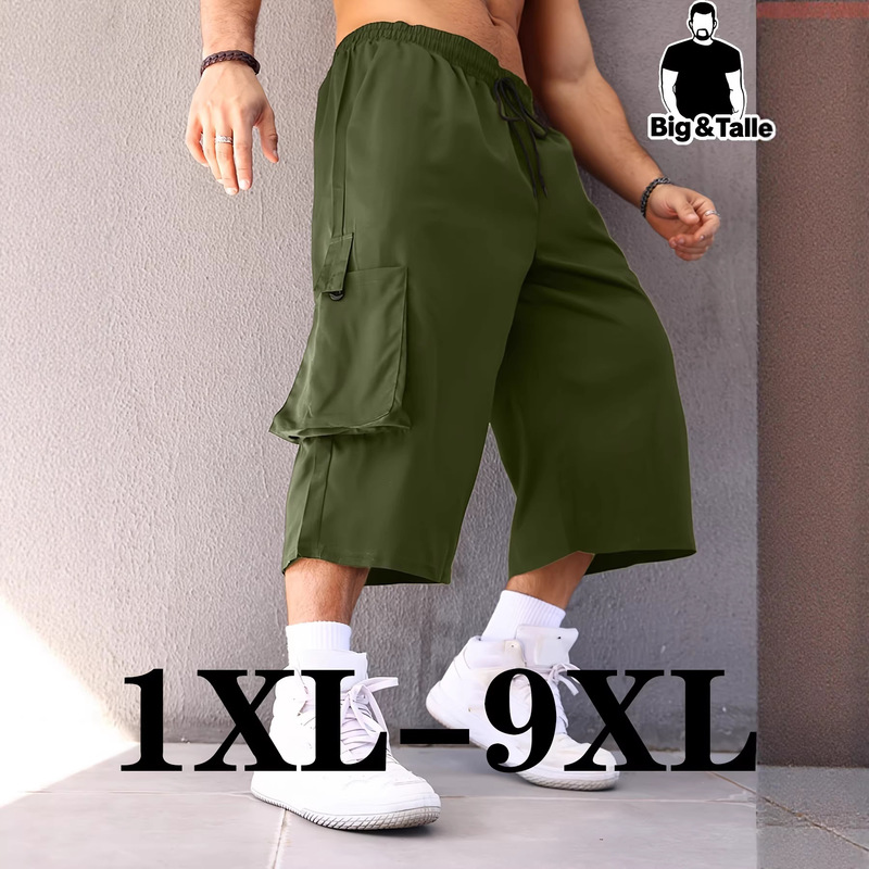 Plus-Size Men's Solid Color Capri Work Pants, Outdoor Style, Extra Large Size