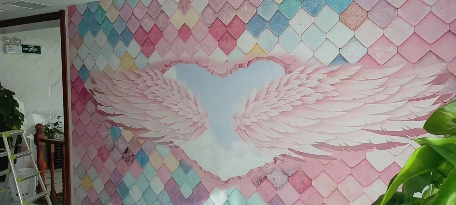 背景墙翅膀彩色粉色砖块彩砖3276831