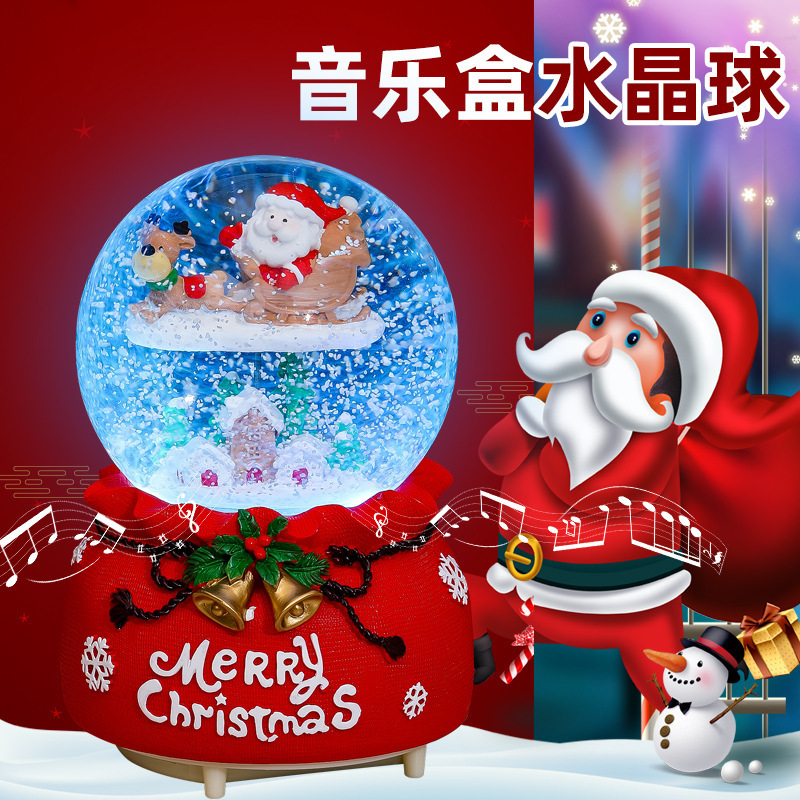 Santa Claus Crystal Ball Music Box Music box trembles explosions automatic snow lights Christmas Gifts Wholesale