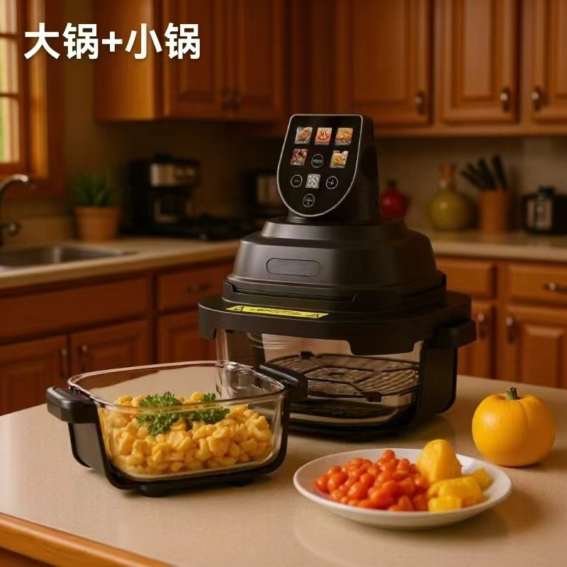 Amazon's Popular Air Fryer with Visible Glass Double Pot, Large Capacity, Touchable Smart Screen Temu Cross-Border Electric Oven