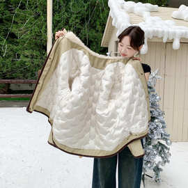 卡其色毛绒翻领派克羽绒服2025新款女冬韩系包边巨好看90绒厚外套