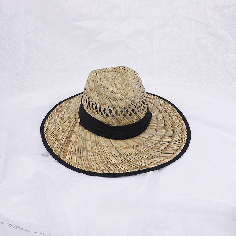 Sombrero de paja estilo jazz con diseño hueco, ideal para pesca y actividades al aire libre.