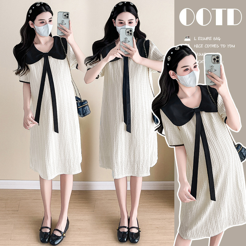 Maternity Wear 2025 Summer New Fashion Loose Slimming Doll Collar Reversible Maternity Dress