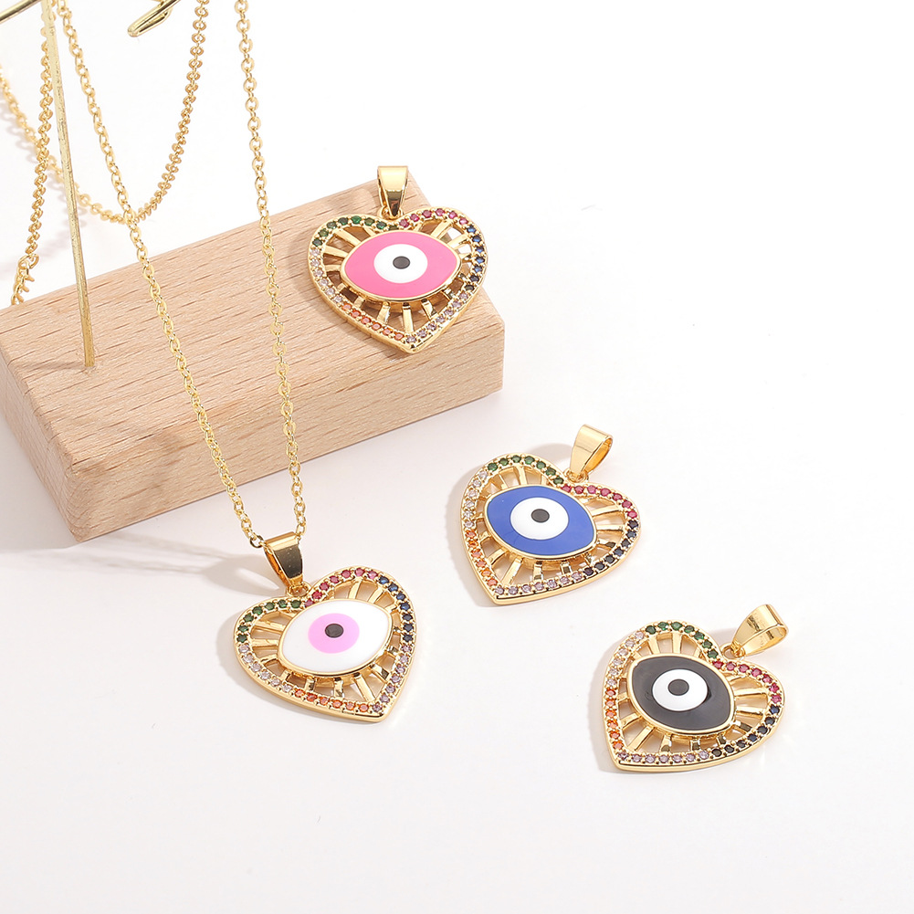 new copper zircon pendant heart-shaped evil eye necklace