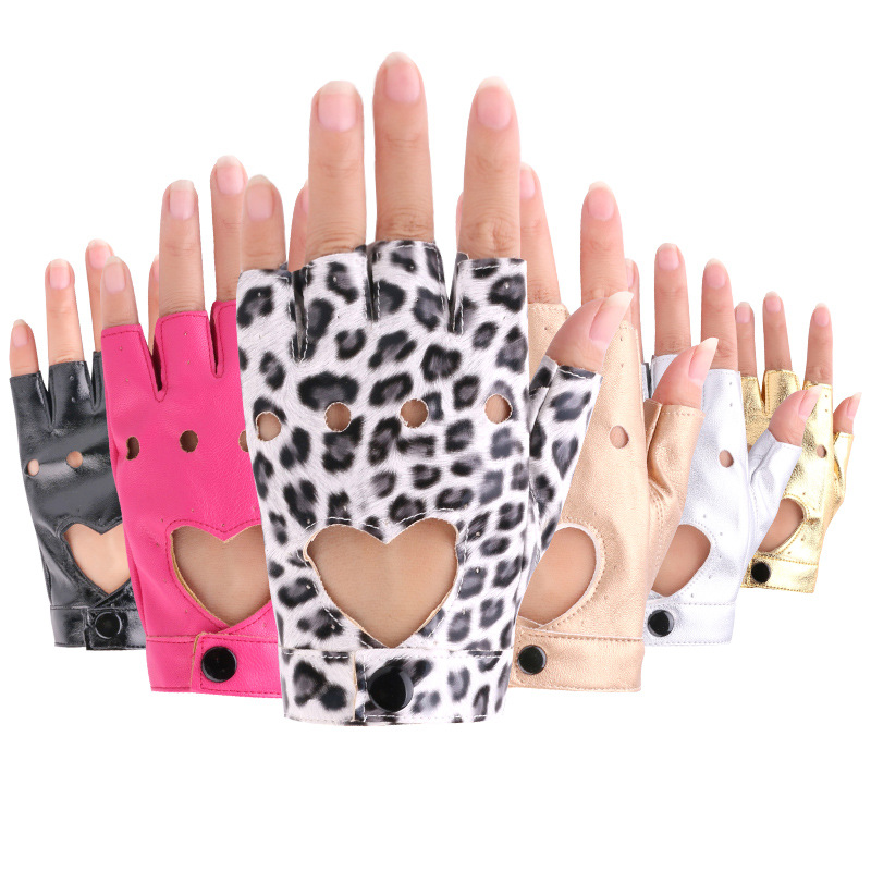 Guantes de baile de las mujeres hip hop punk etapa rendimiento trueno medio dedo guantes discoteca fotografía pu cuero baile guantes image 6