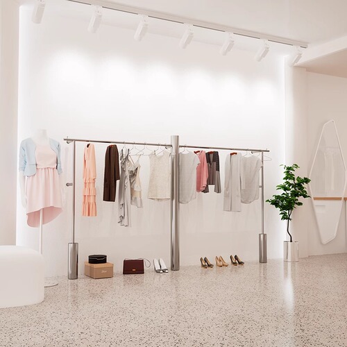 Floor-standing silver stainless steel display rack combination shelf for women's clothing store specialized hanger