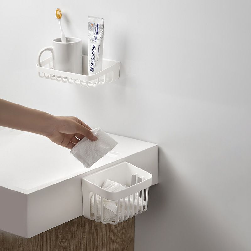 Caja de almacenamiento de toallas faciales multifuncional pequeña cesta de almacenamiento colgada en la pared sin perforación estante de almacenamiento de baño
