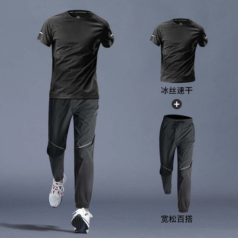 Ropa de ejercicios para hombres, ropa deportiva de hielo, ropa seca, camiseta de mangas cortas, pantalones largos, entrenamiento de fútbol de verano