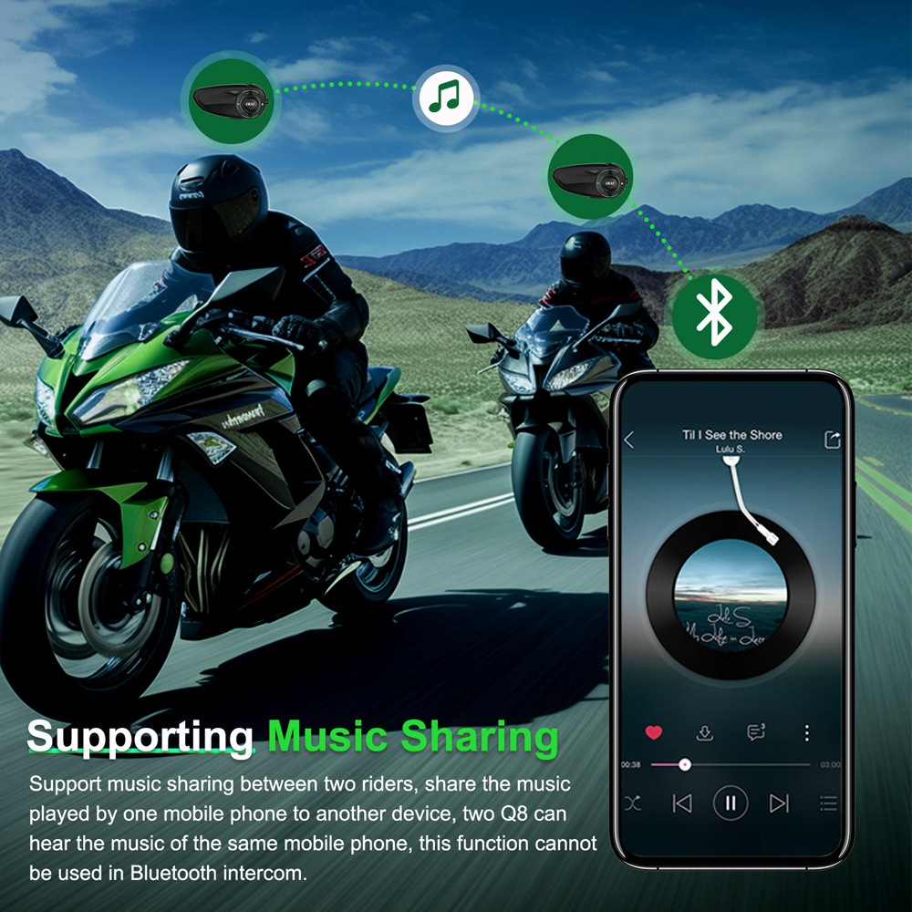 Ejeas Cross-Border Motorcycle Helmet Bluetooth Headset Export Intercom for 1000.6m People Ip67 Waterproof Q8