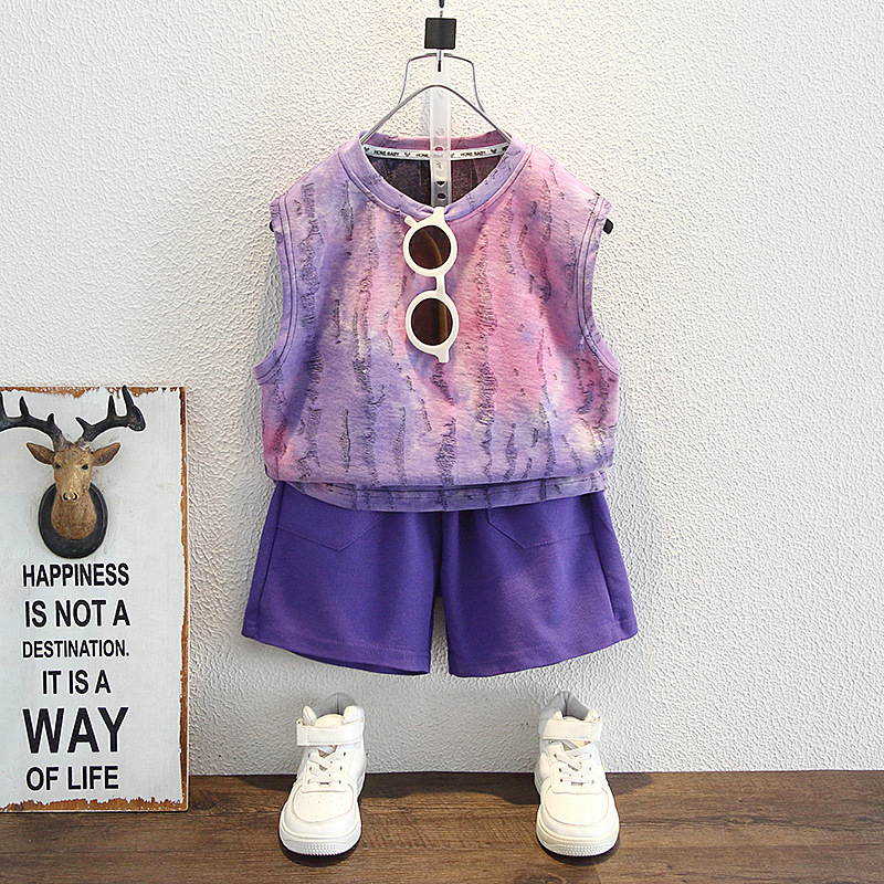 8137 traje de verano para niños 2025 nuevos pantalones cortos de chaleco de moda para niños de dos piezas ropa de verano para bebés de moda