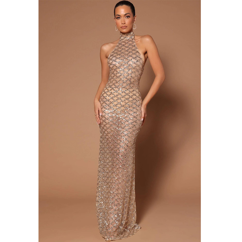 Abito da sera sexy con schiena scoperta e strass per donna_voghion.com