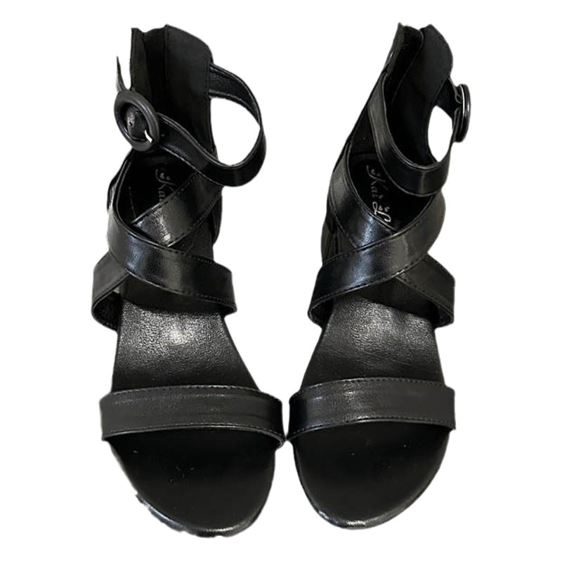 Sandalias romanas de las mujeres 2024 primavera nueva Europa y América punta abierta Correa delgada combinación cremallera trasera bolsa talón grueso zapatos de las mujeres