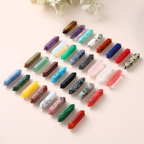 Natural amethyst pink crystal agate double-pointed hexagonal column bare stone bullet rough stone yoga stone ornaments foreign trade wholesale