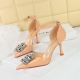 8323-K58 Fashionable Water Diamond Square Buckle Strap Pointed High Heel Sandals Fine Heel Lacquer Leather Sexy Women's Shoes