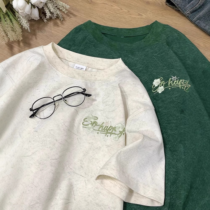 Nasa Cotton T-Shirt Ice Silk Short-Sleeve T-Shirt for Men Summer 2026 New Cool Heavy-Duty T-Shirt American Style Trendy Brand Embroidered Half-Sleeve