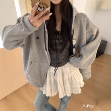 016冬季加绒慵懒风圆领卫衣女秋季新款薄款宽松韩版女式上衣bf外