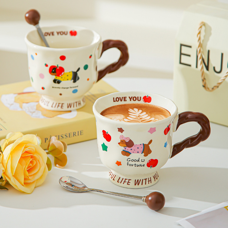 Creativo lindo salchicha cerámica taza taza de pareja taza de agua taza de café casera regalo de cumpleaños para amigos