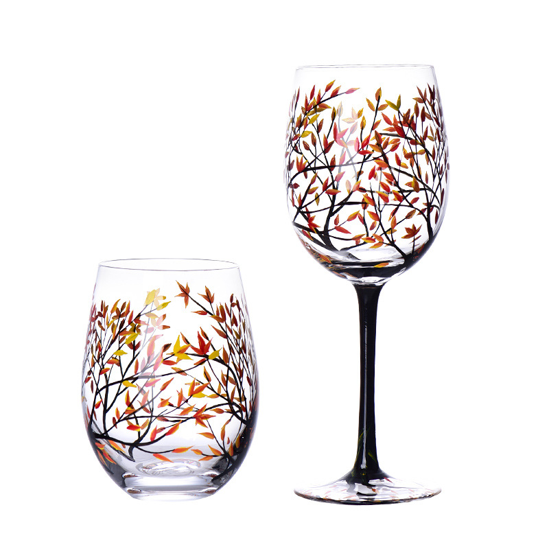 Copa de cristal de vidrio de flor pintada a mano Four Seasons copa de vino tinto taza de huevo fresco traje de copa de vino tinto
