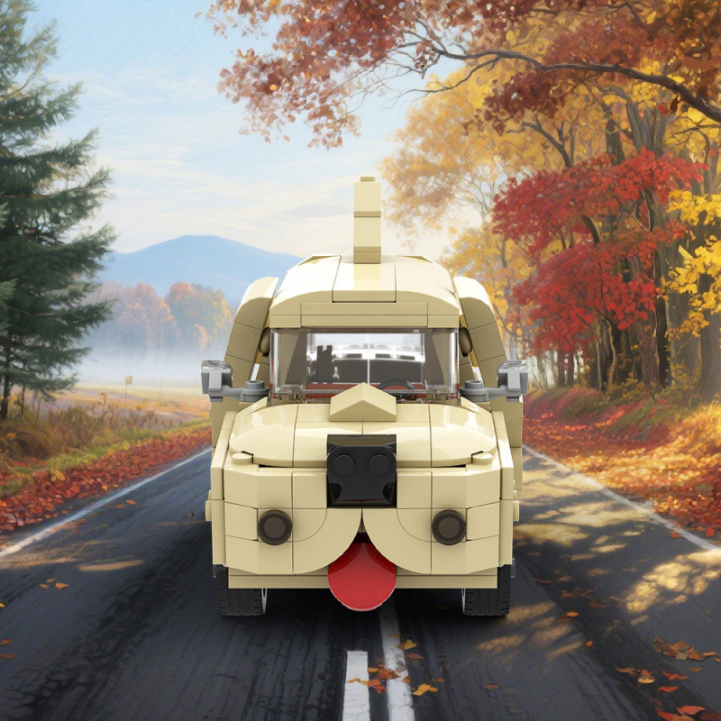 现货1465号A2343阿呆和阿瓜-狗狗面包车儿童拼装积木玩具模型摆件