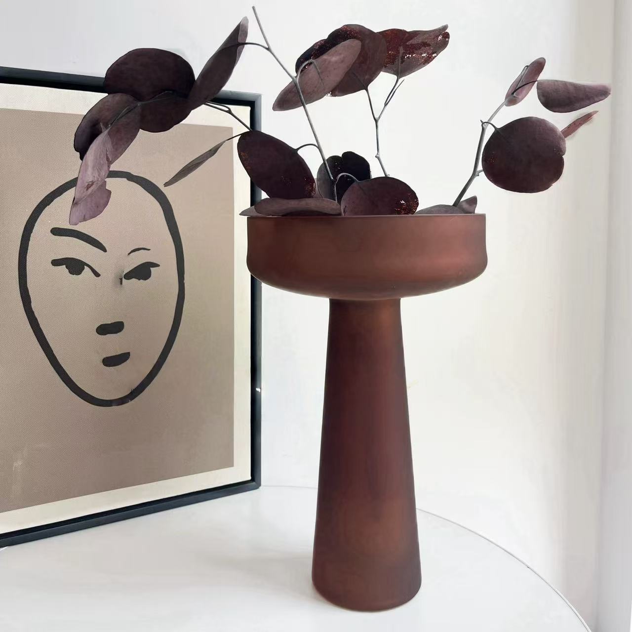 Vaso de vidrio esmerizado de alto nivel de alto valor de visualización del restaurante porche de flores decorativas adornos al por mayor simplista