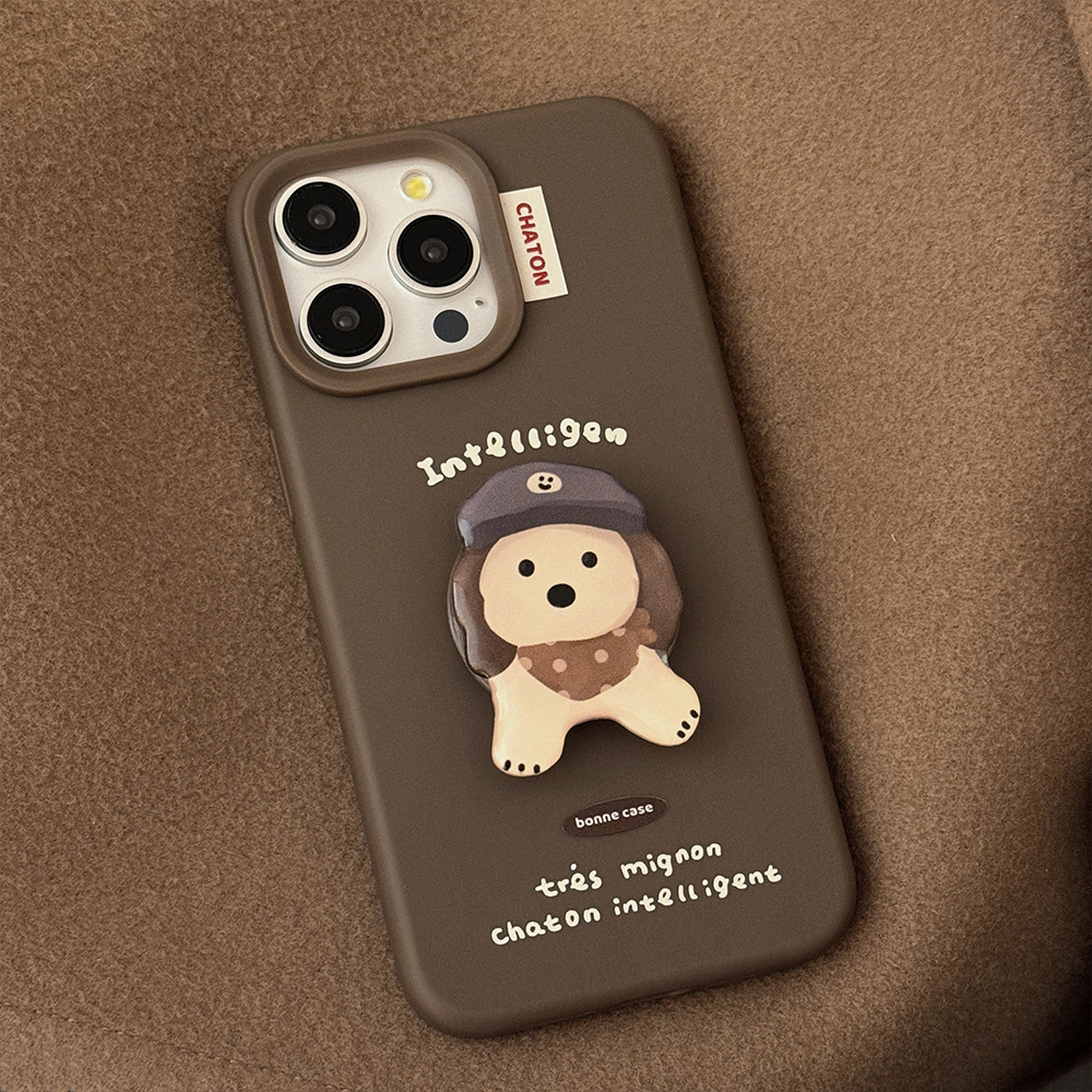 Cachorro tridimensional de dibujos animados de color sólido para Apple 16promax coreano 14/15 carcasa personalizada para teléfono móvil 15pro pareja