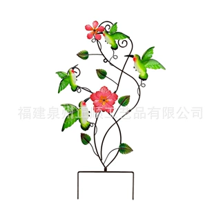 跨境新品仿真金属花 蜂鸟铁艺花插 庭院草坪篱笆装饰仿真工艺品